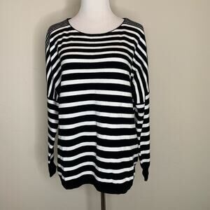 French Connection Black White Striped Sweater Sz Medium